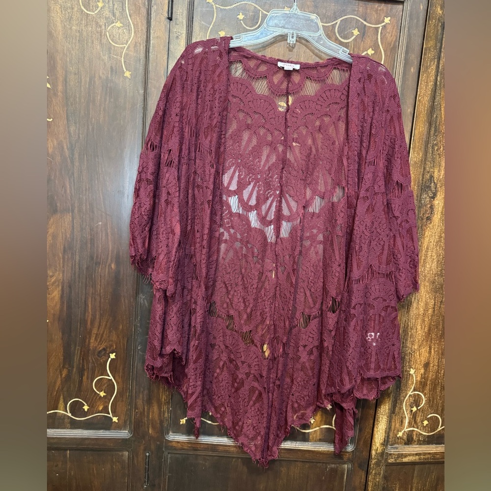 Deep Red Lace Cardigan